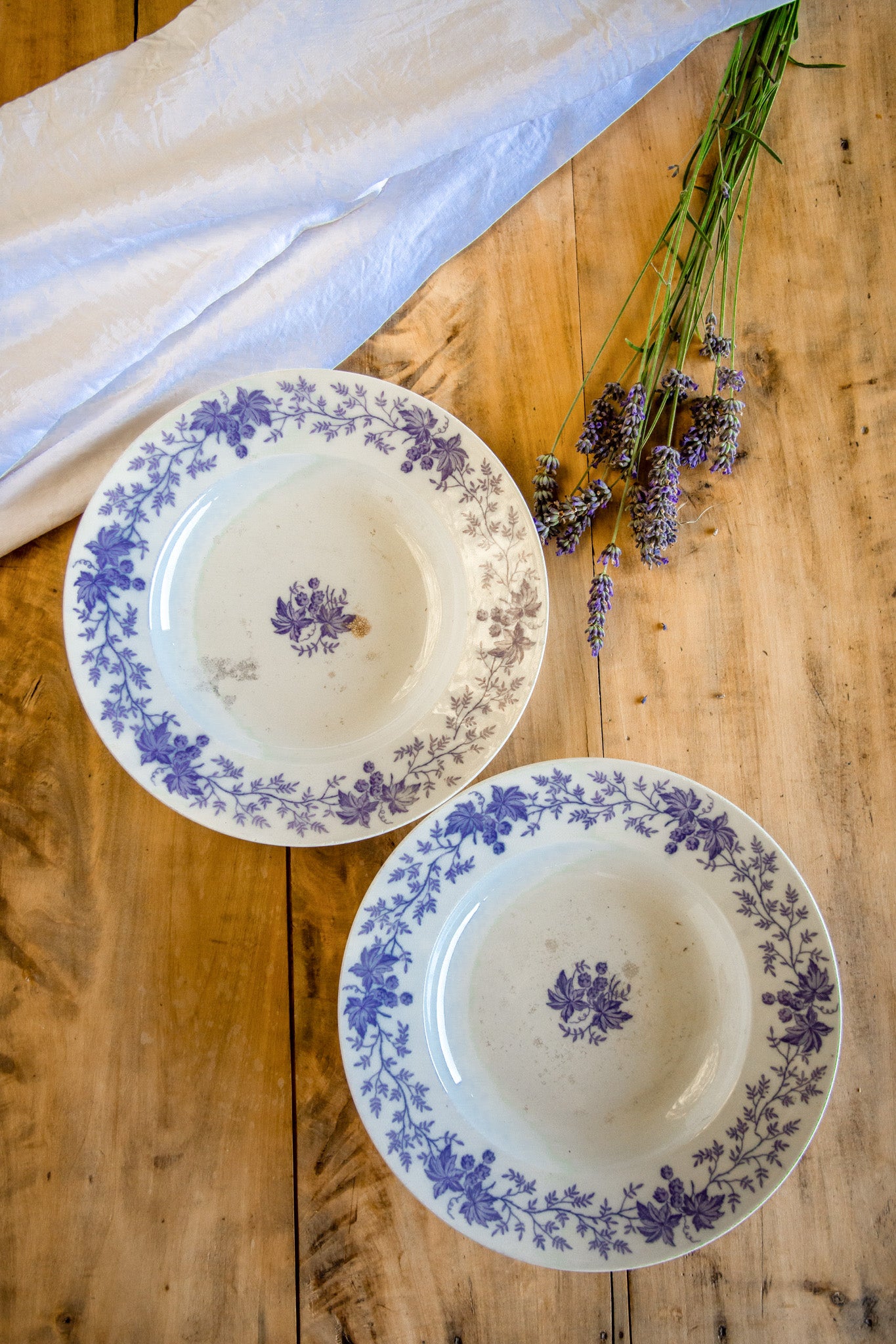 2 assiettes à soupe violettes