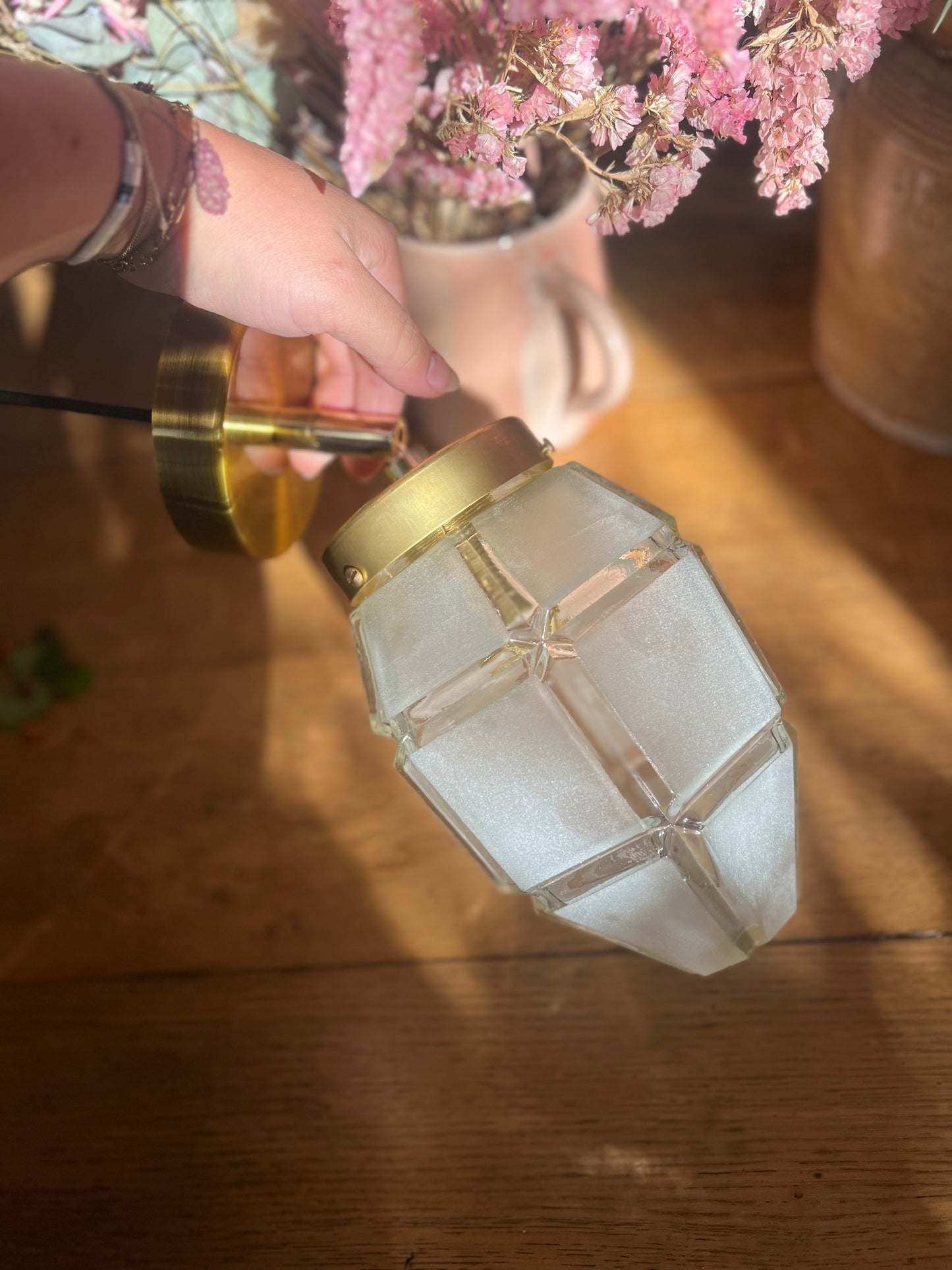 Applique orientable avec globe art déco, douille e27, création unique, électricité neuve.