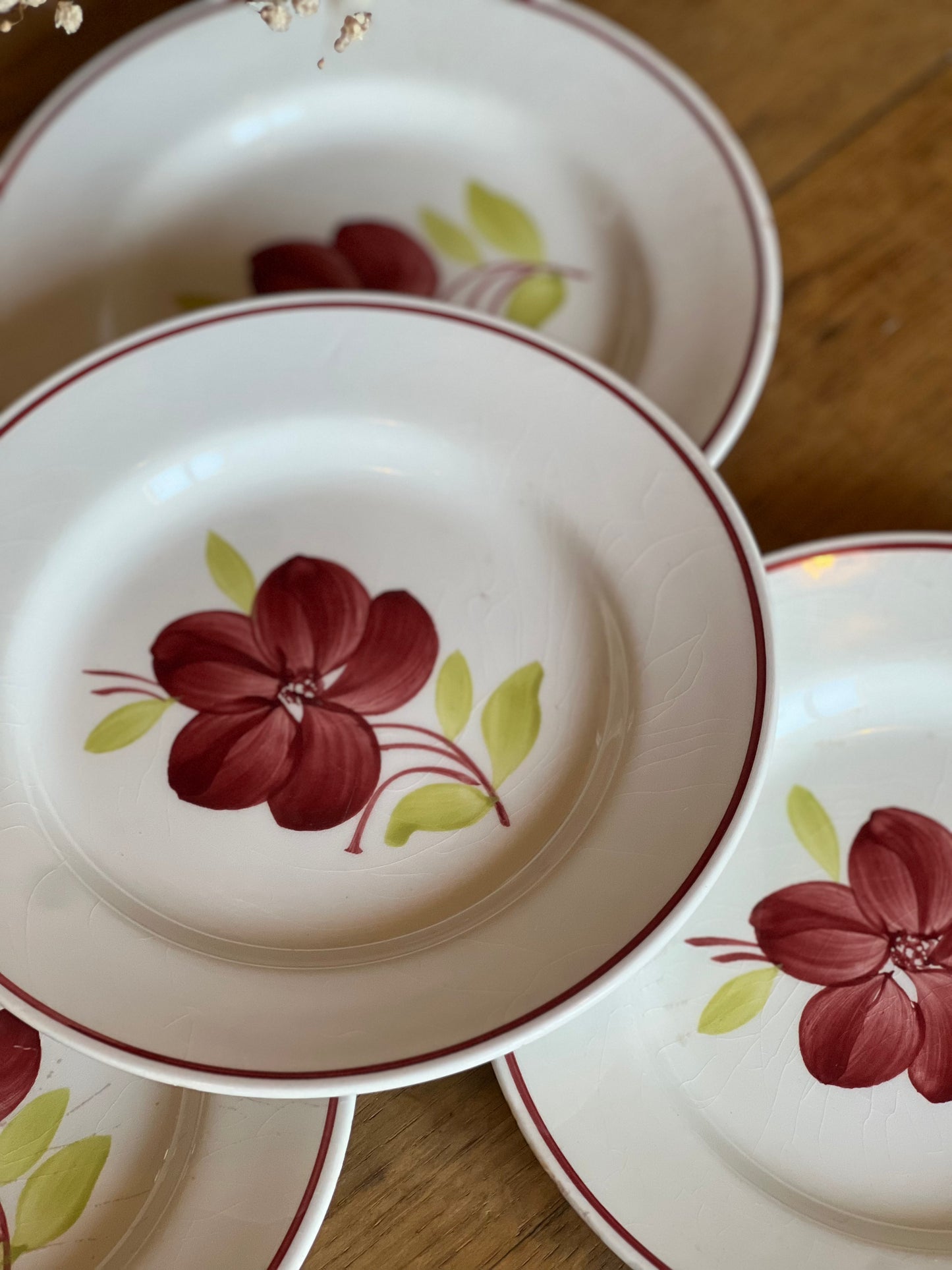 4 assiettes à fromage, modèle Géraldine, une fêlée.