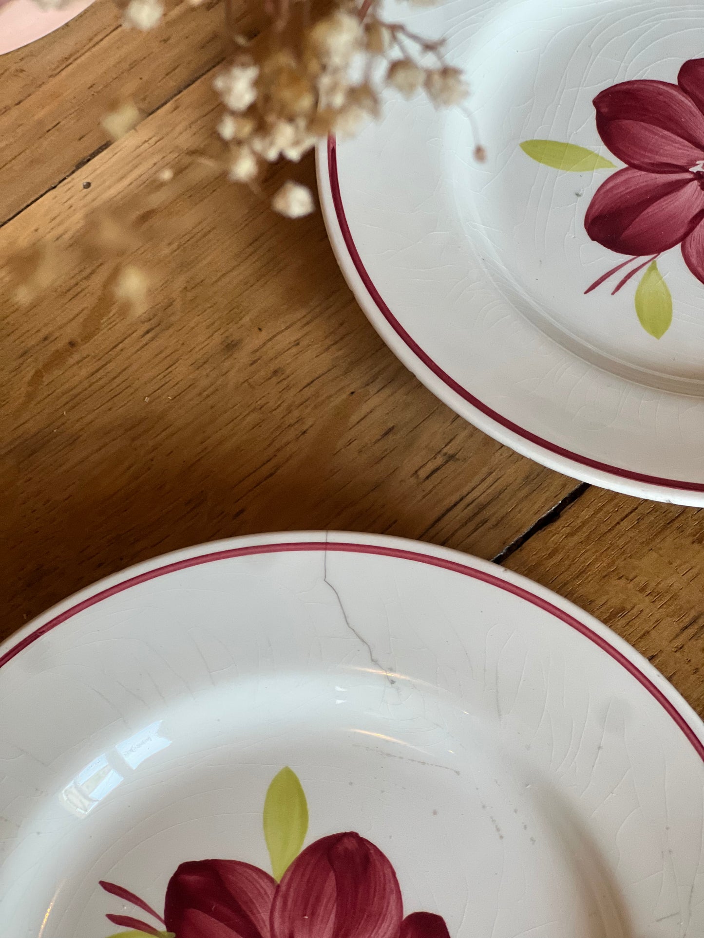 4 assiettes à fromage, modèle Géraldine, une fêlée.