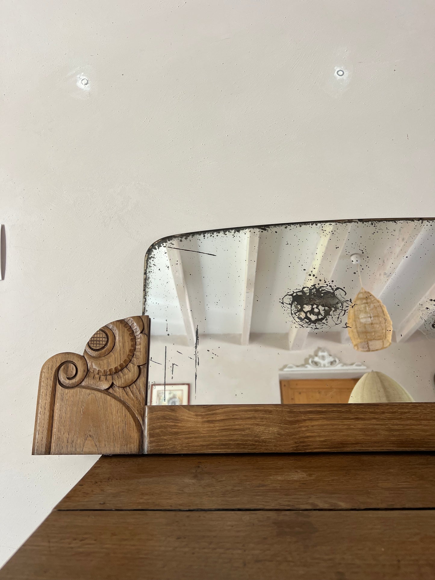 Miroir horizontal art déco, en chêne, horizontal, à poser sur un meuble ou à fixer dans une entrée par exemple.