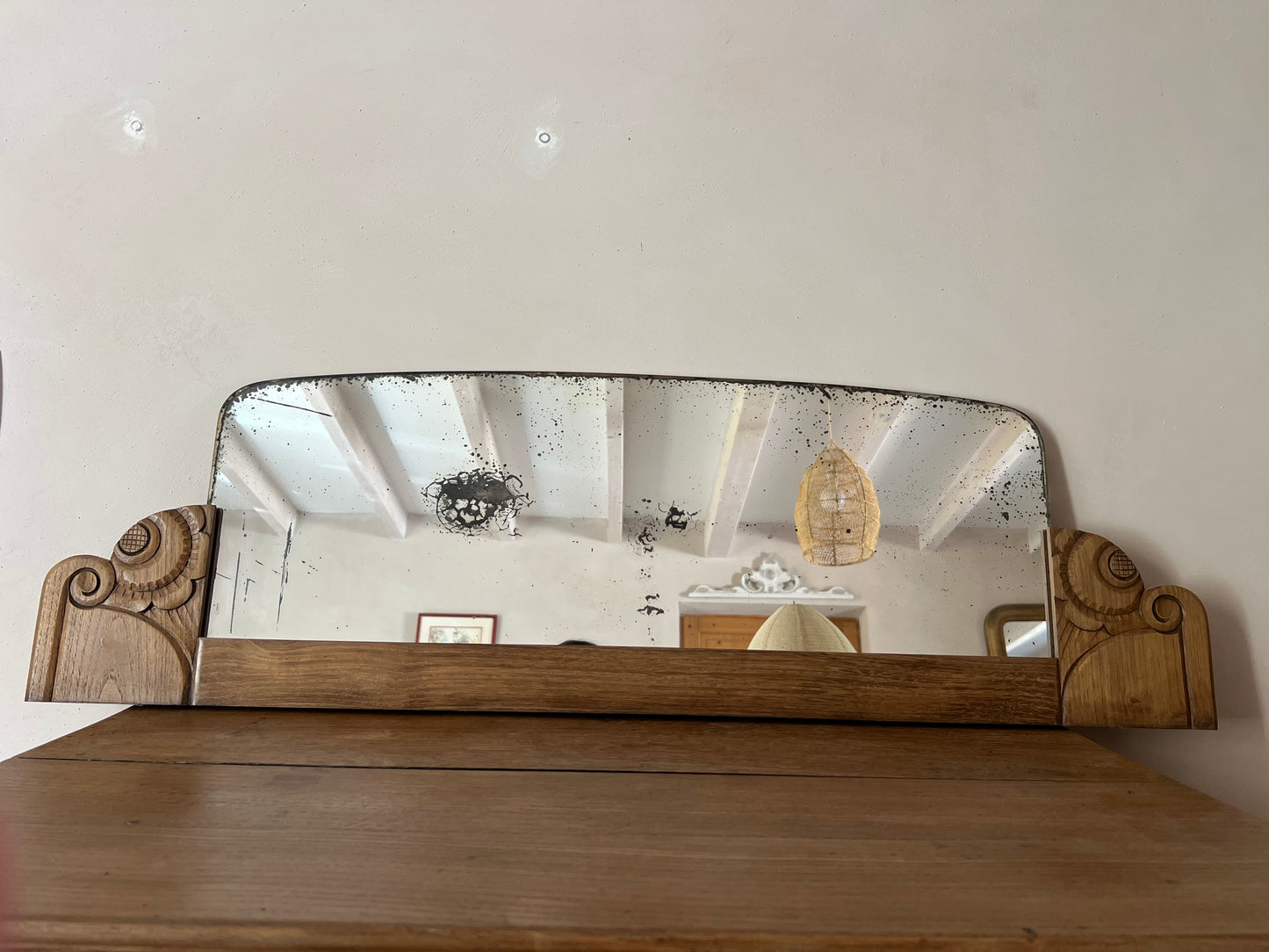 Miroir horizontal art déco, en chêne, horizontal, à poser sur un meuble ou à fixer dans une entrée par exemple.