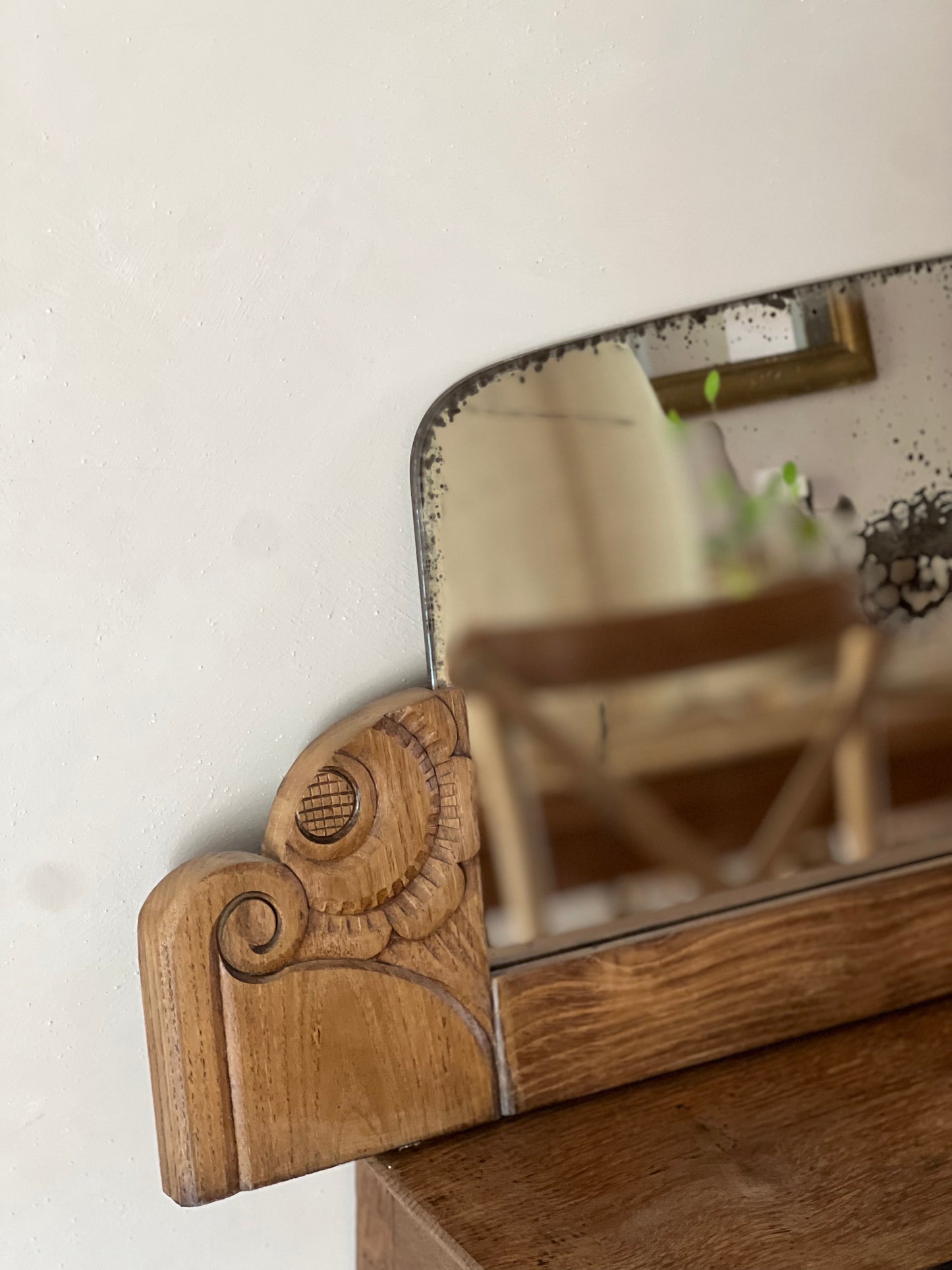 Miroir horizontal art déco, en chêne, horizontal, à poser sur un meuble ou à fixer dans une entrée par exemple.