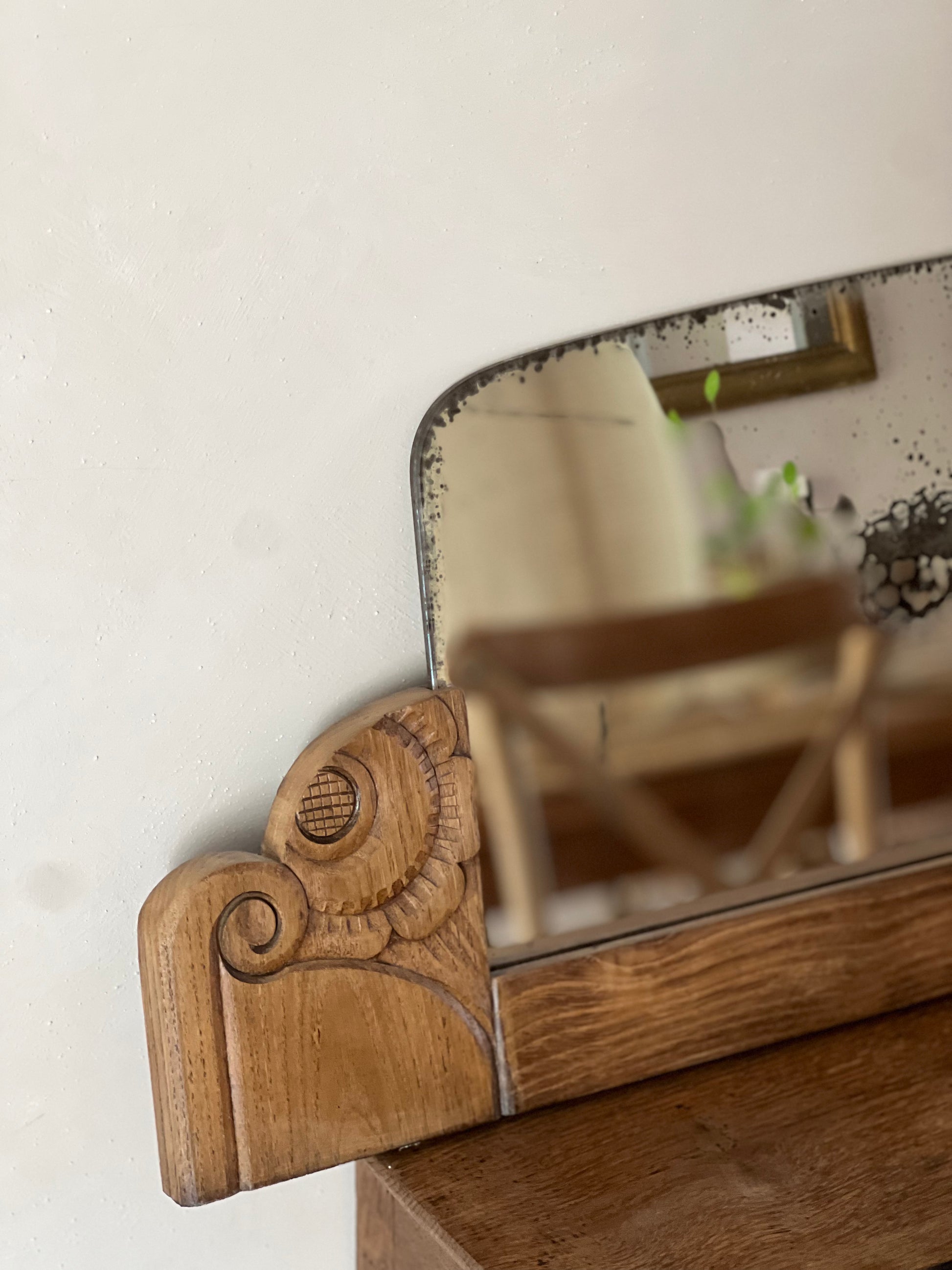 Miroir horizontal art déco, en chêne, horizontal, à poser sur un meuble ou à fixer dans une entrée par exemple.