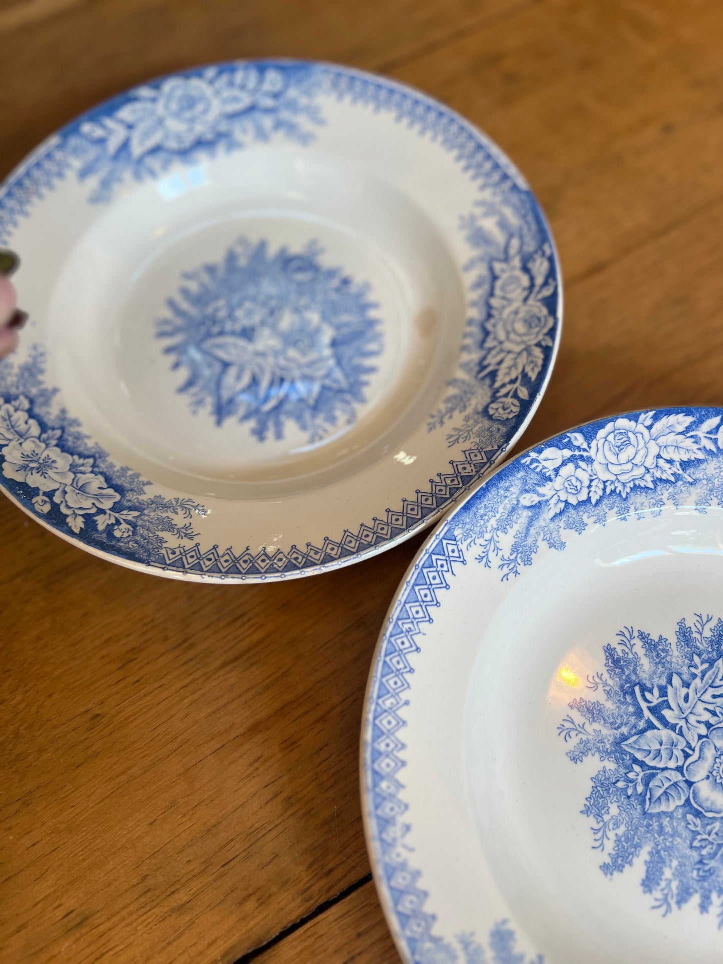 Paire d'assiettes Saint Amand modèle Jardinière, parfait état si ce n'est une tache sur l'une d'elle.