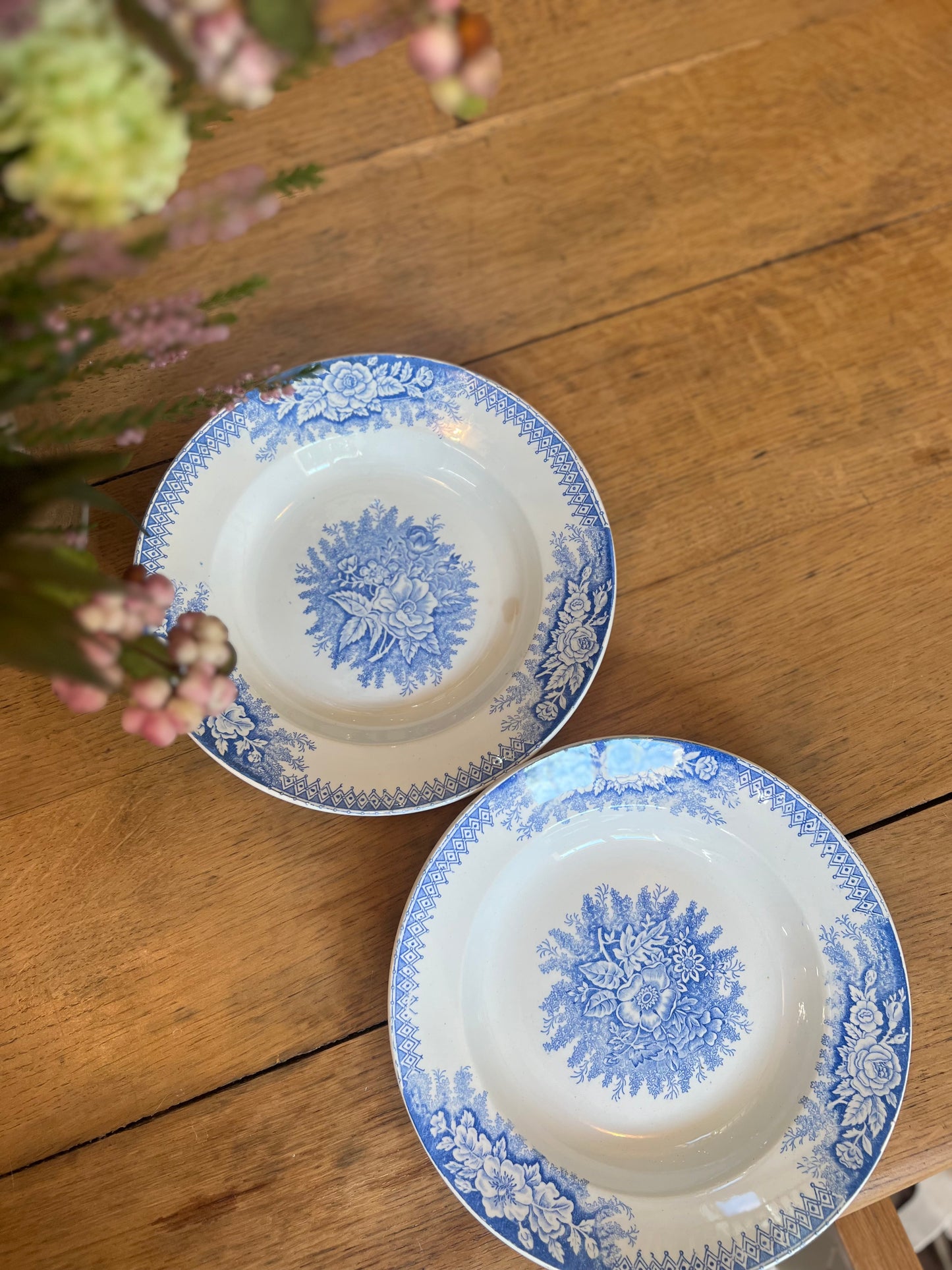 Paire d'assiettes Saint Amand modèle Jardinière, parfait état si ce n'est une tache sur l'une d'elle.